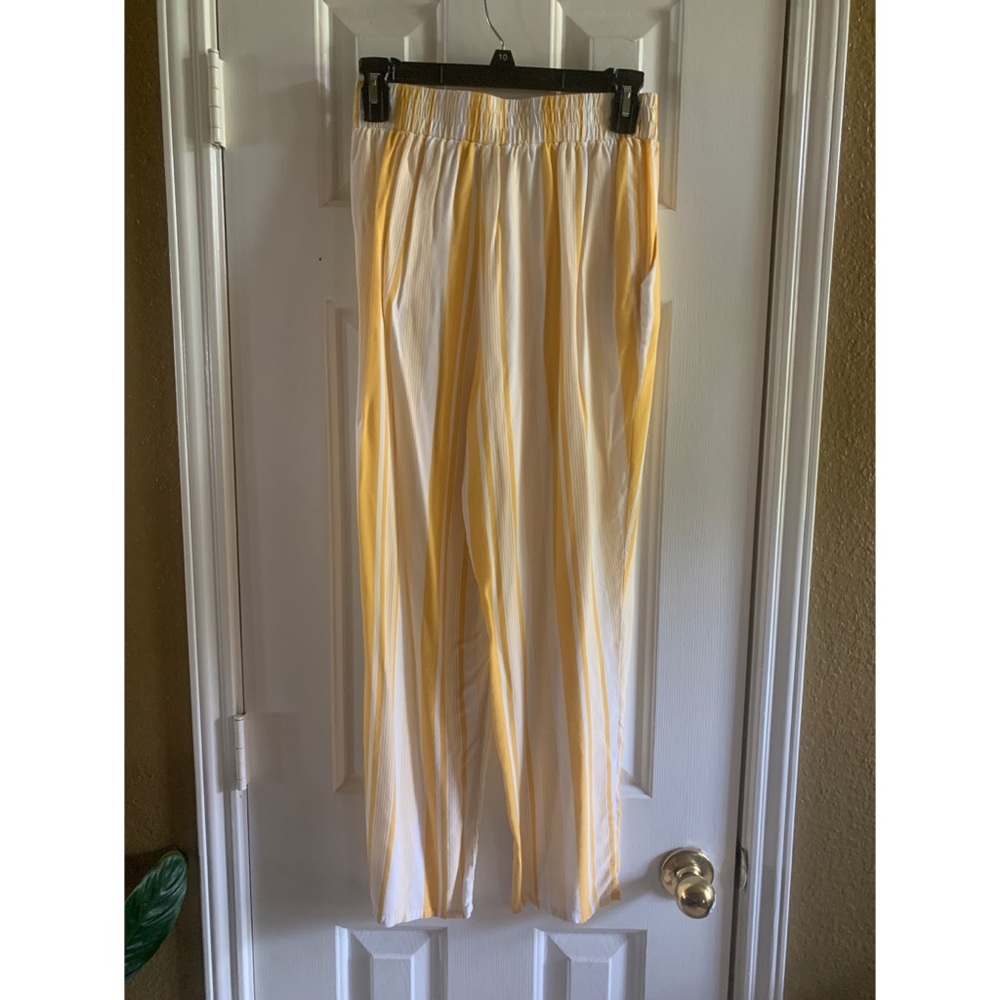 Yellow and White Striped Loose Pants